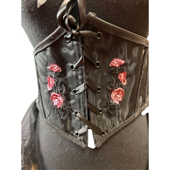 Widow L/XL floral corset tulle layered snap /removable open long skirt goth - Picture 4 of 6